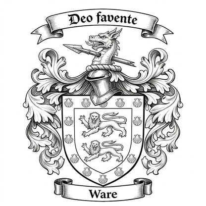 The Ware Family Coat of Arms digital download: Includes Color PNG, B&W PNG, and SVG vector files