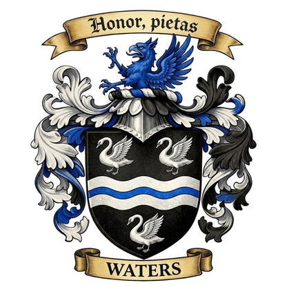 The Waters Family Coat of Arms digital download: Includes Color PNG, B&W PNG, and SVG vector files