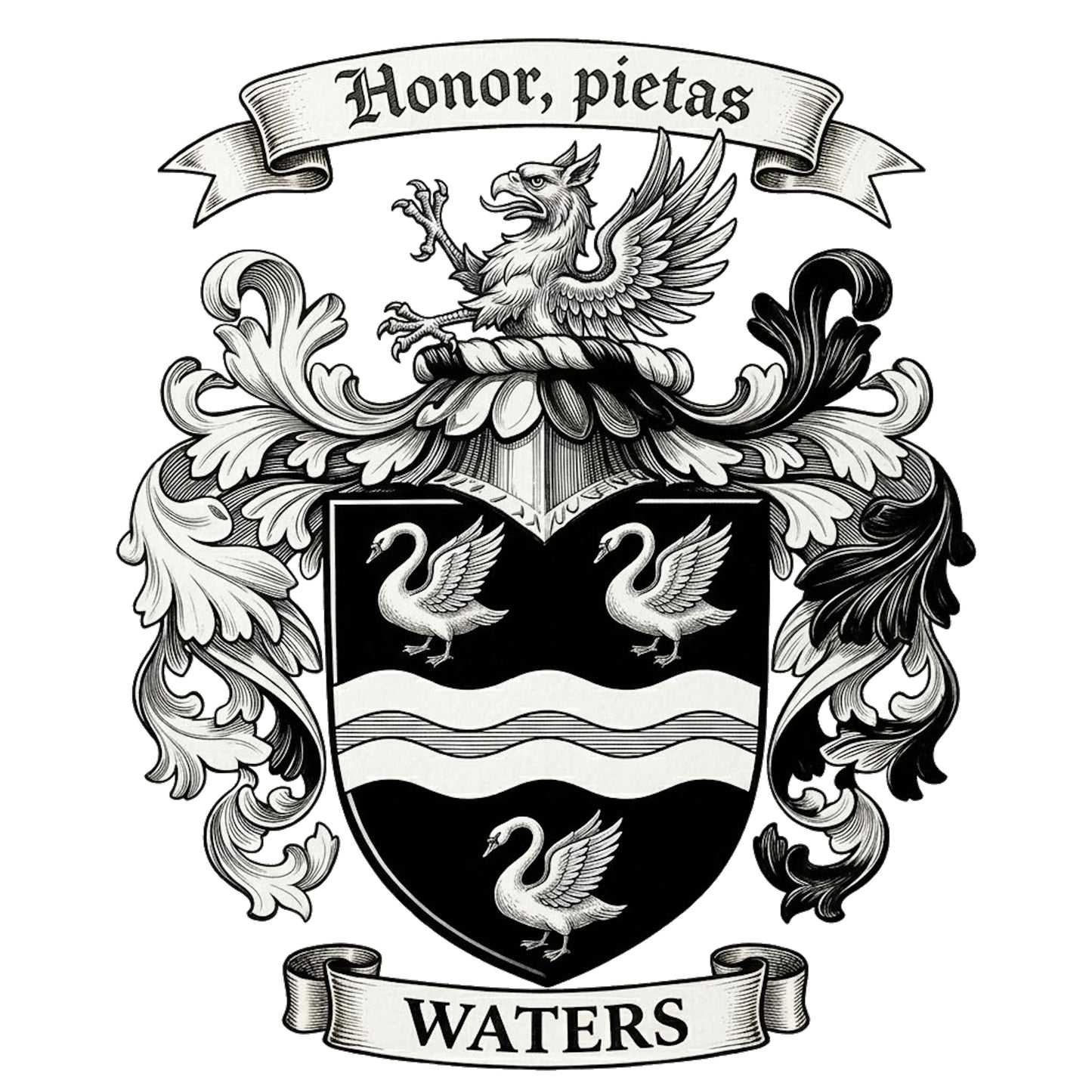 The Waters Family Coat of Arms digital download: Includes Color PNG, B&W PNG, and SVG vector files