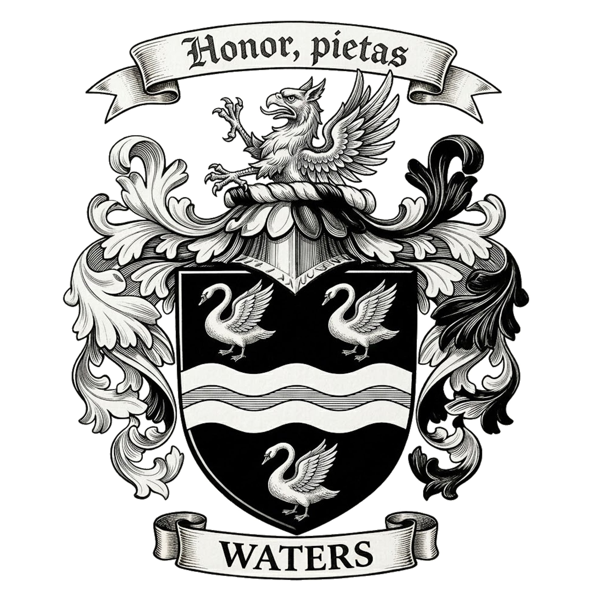 The Waters Family Coat of Arms digital download: Includes Color PNG, B&W PNG, and SVG vector files