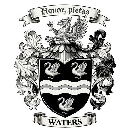 The Waters Family Coat of Arms digital download: Includes Color PNG, B&W PNG, and SVG vector files