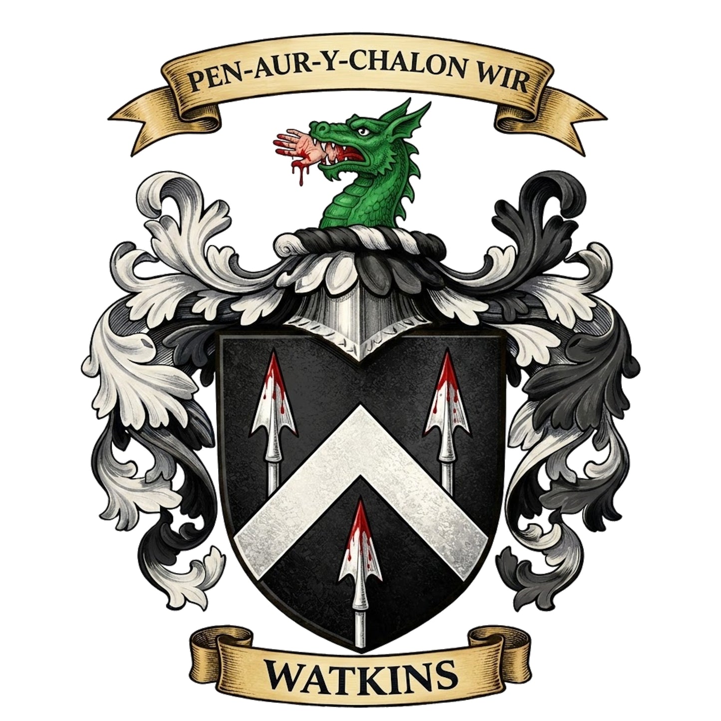 The Watkins Family Coat of Arms digital download: Includes Color PNG, B&W PNG, and SVG vector files