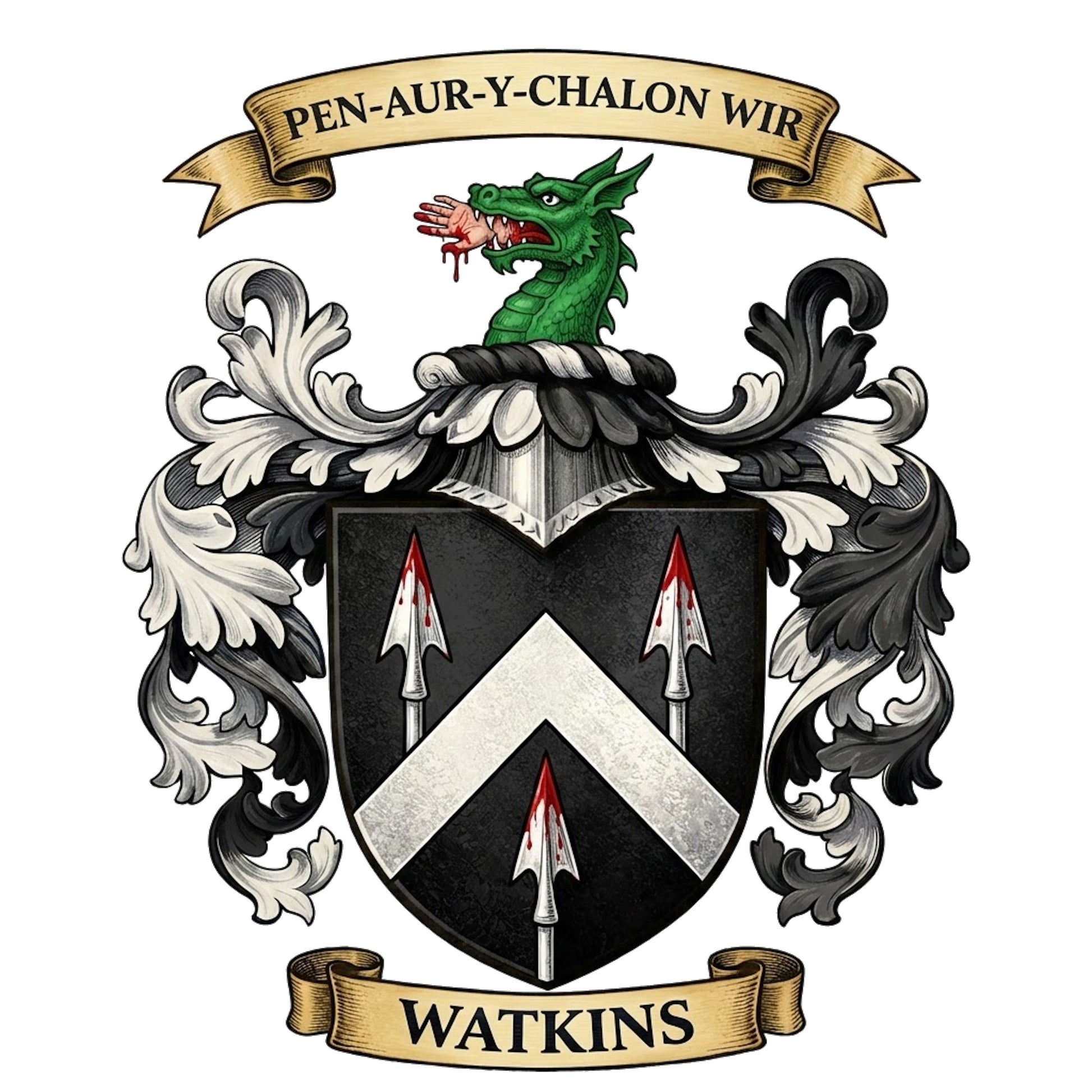 The Watkins Family Coat of Arms digital download: Includes Color PNG, B&W PNG, and SVG vector files