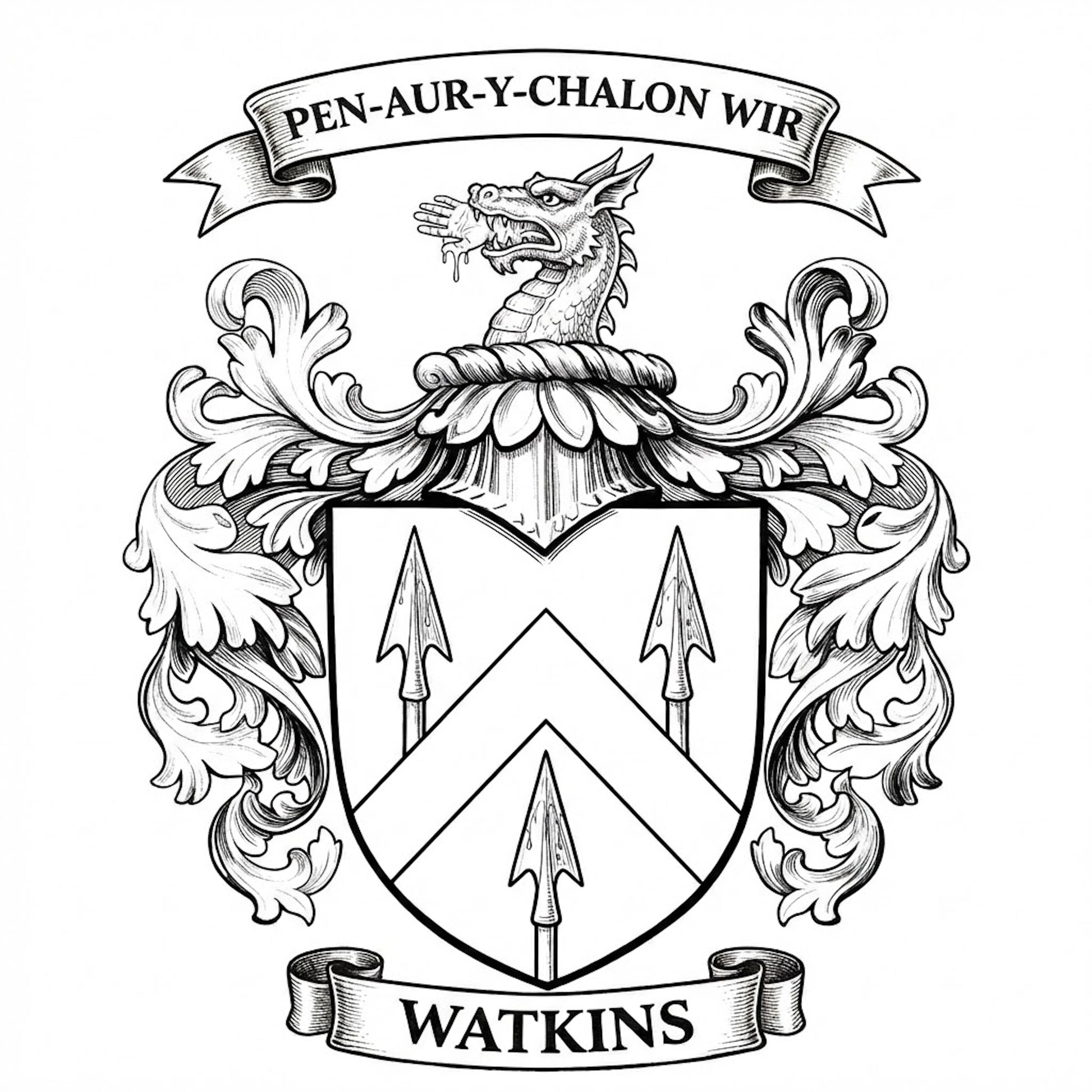 The Watkins Family Coat of Arms digital download: Includes Color PNG, B&W PNG, and SVG vector files