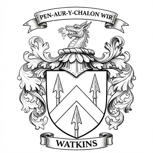 The Watkins Family Coat of Arms digital download: Includes Color PNG, B&W PNG, and SVG vector files