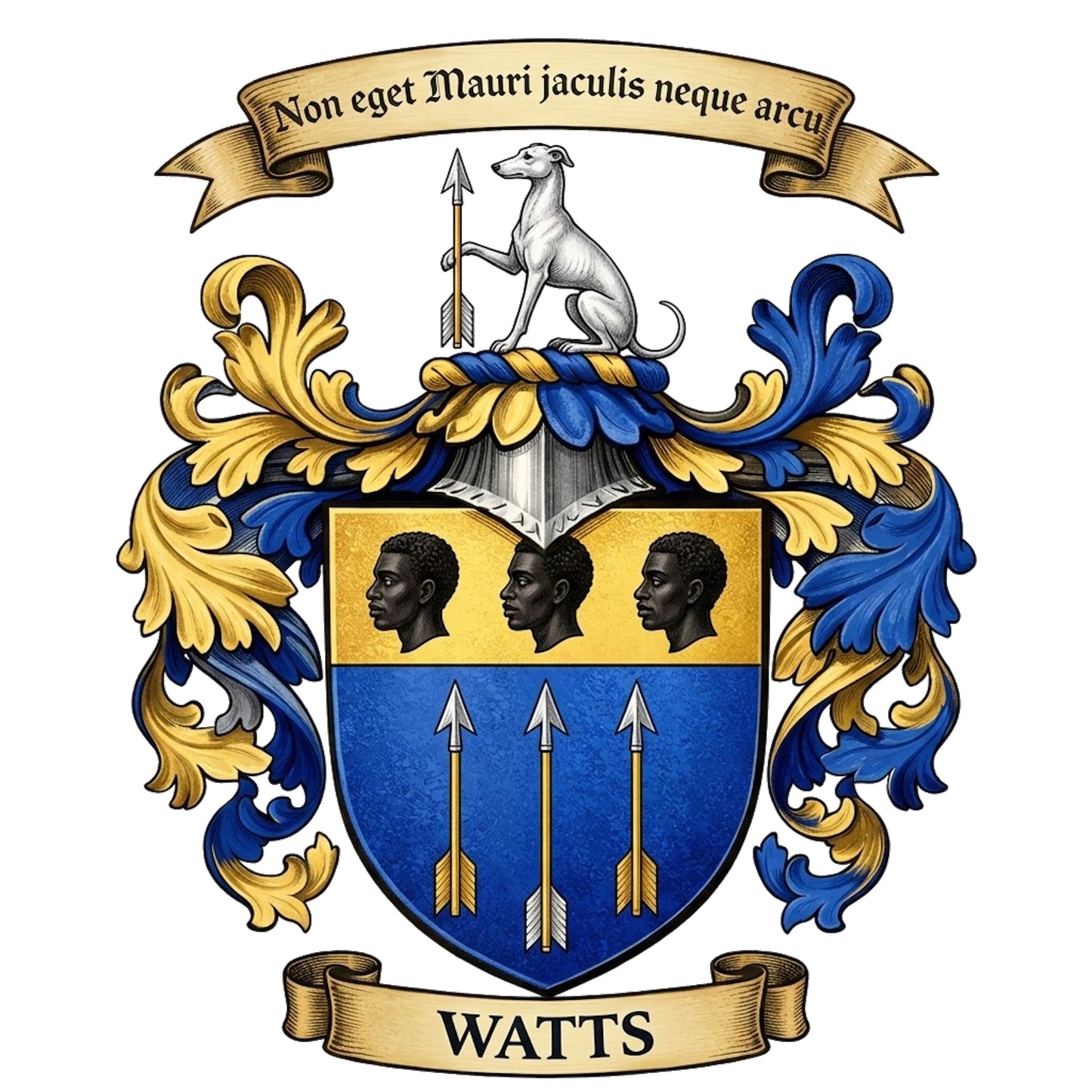 The Watts Family Coat of Arms digital download: Includes Color PNG, B&W PNG, and SVG vector files