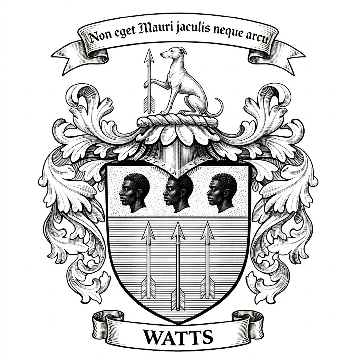 The Watts Family Coat of Arms digital download: Includes Color PNG, B&W PNG, and SVG vector files