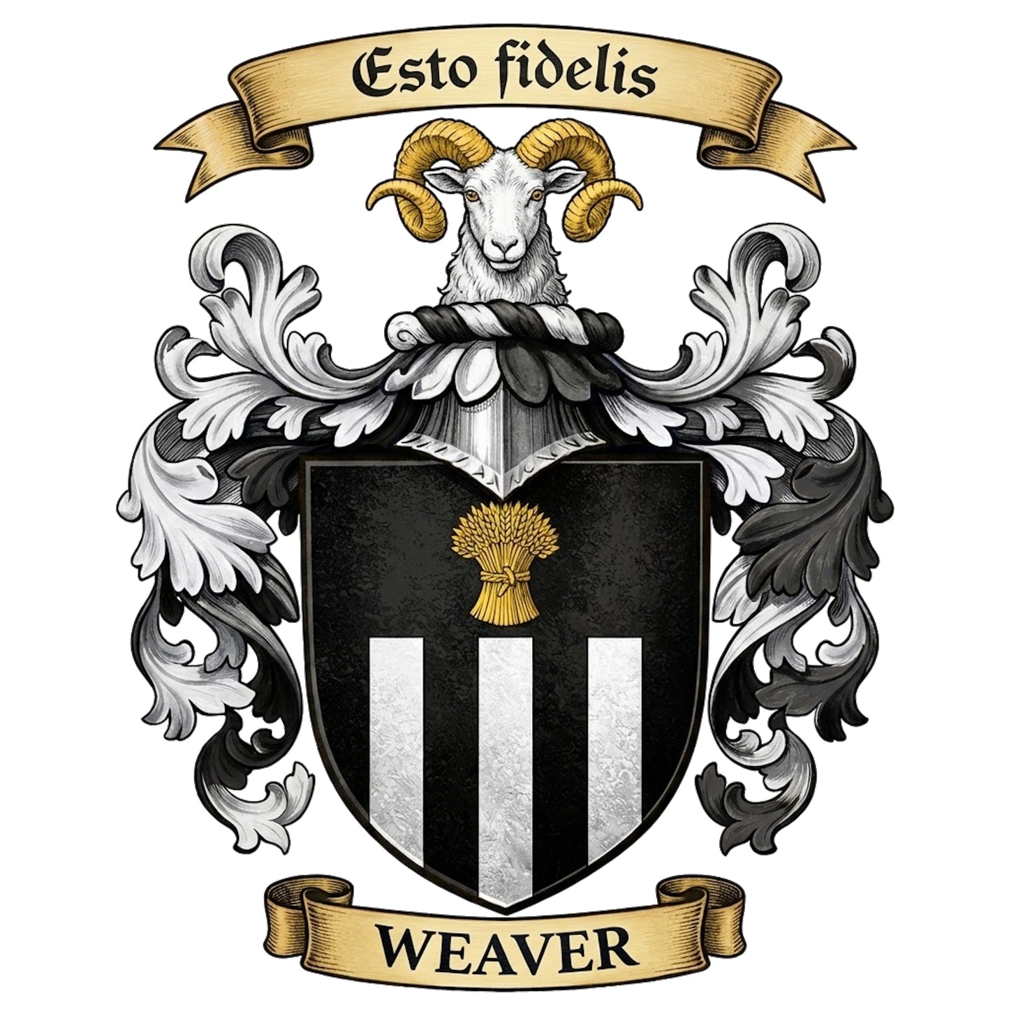 The Weaver Family Coat of Arms digital download: Includes Color PNG, B&W PNG, and SVG vector files