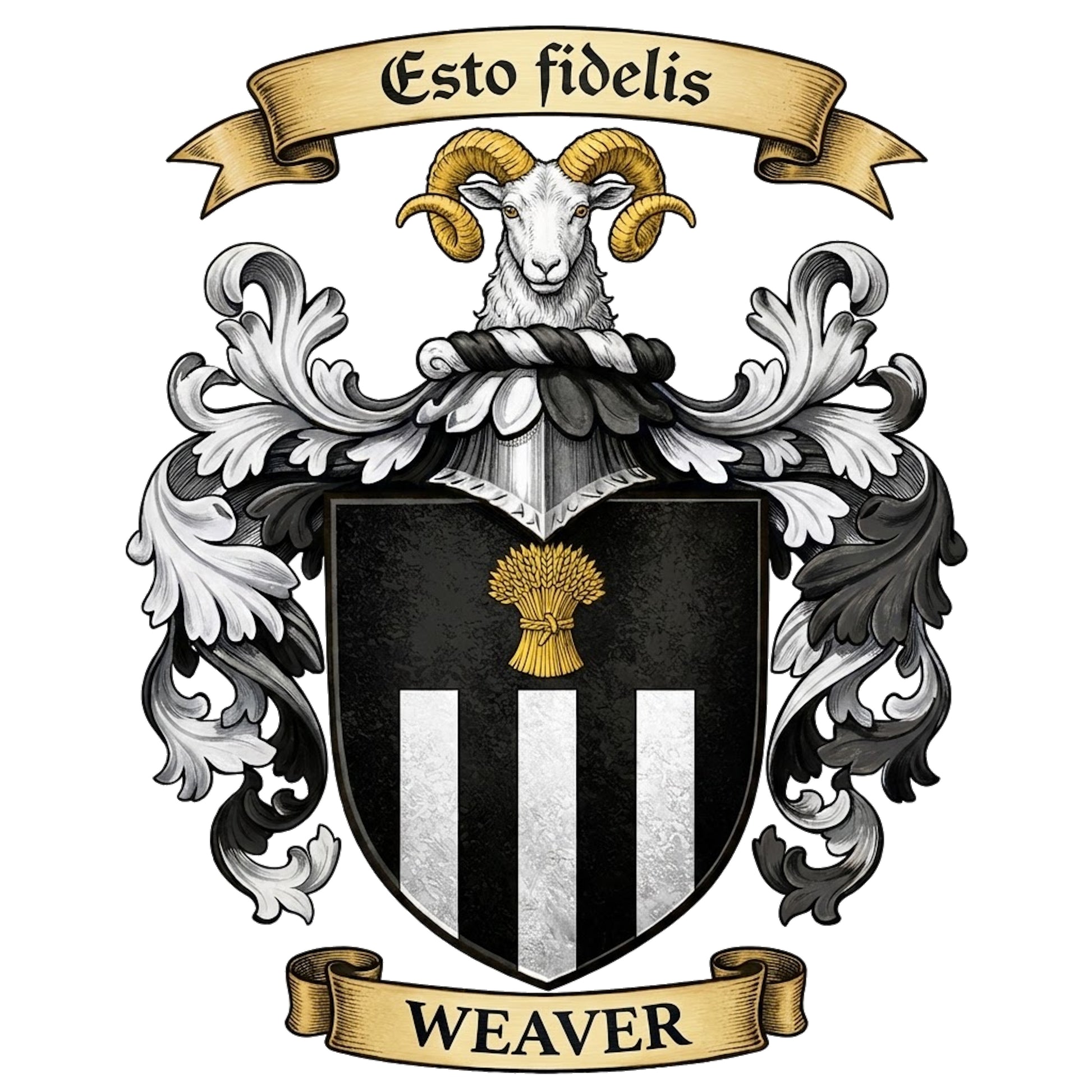 The Weaver Family Coat of Arms digital download: Includes Color PNG, B&W PNG, and SVG vector files