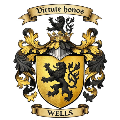 The Wells Family Coat of Arms digital download: Includes Color PNG, B&W PNG, and SVG vector files