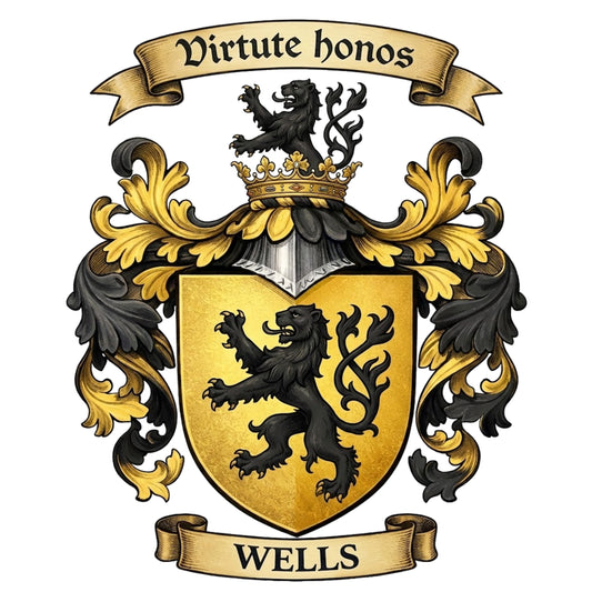 The Wells Family Coat of Arms digital download: Includes Color PNG, B&W PNG, and SVG vector files