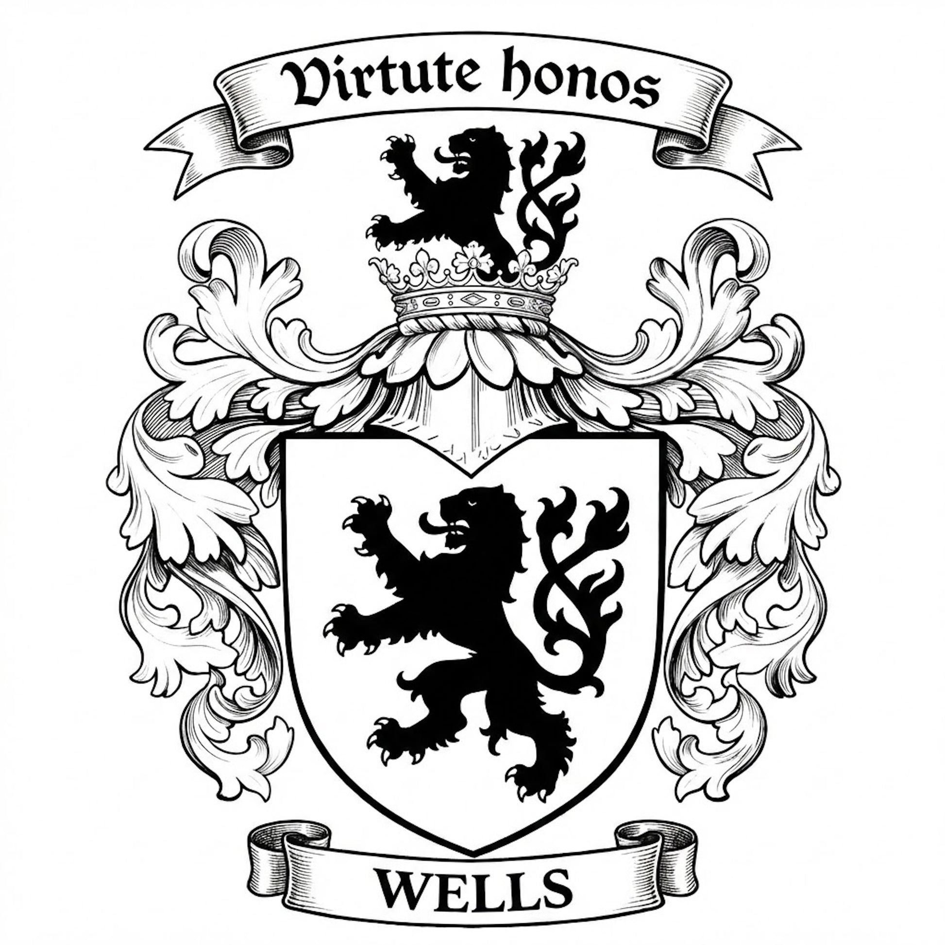 The Wells Family Coat of Arms digital download: Includes Color PNG, B&W PNG, and SVG vector files