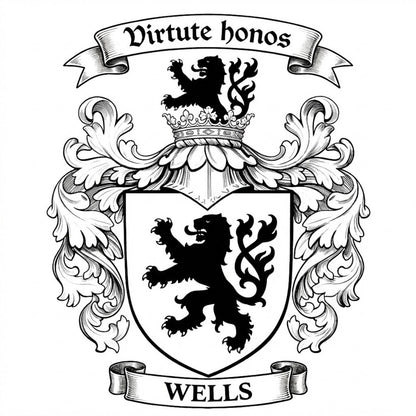 The Wells Family Coat of Arms digital download: Includes Color PNG, B&W PNG, and SVG vector files