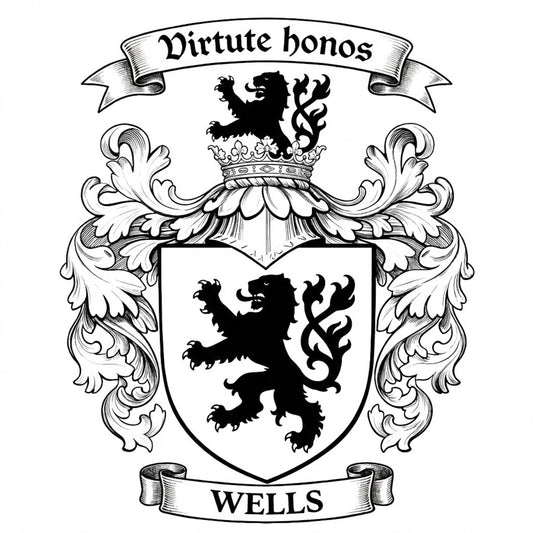 The Wells Family Coat of Arms digital download: Includes Color PNG, B&W PNG, and SVG vector files