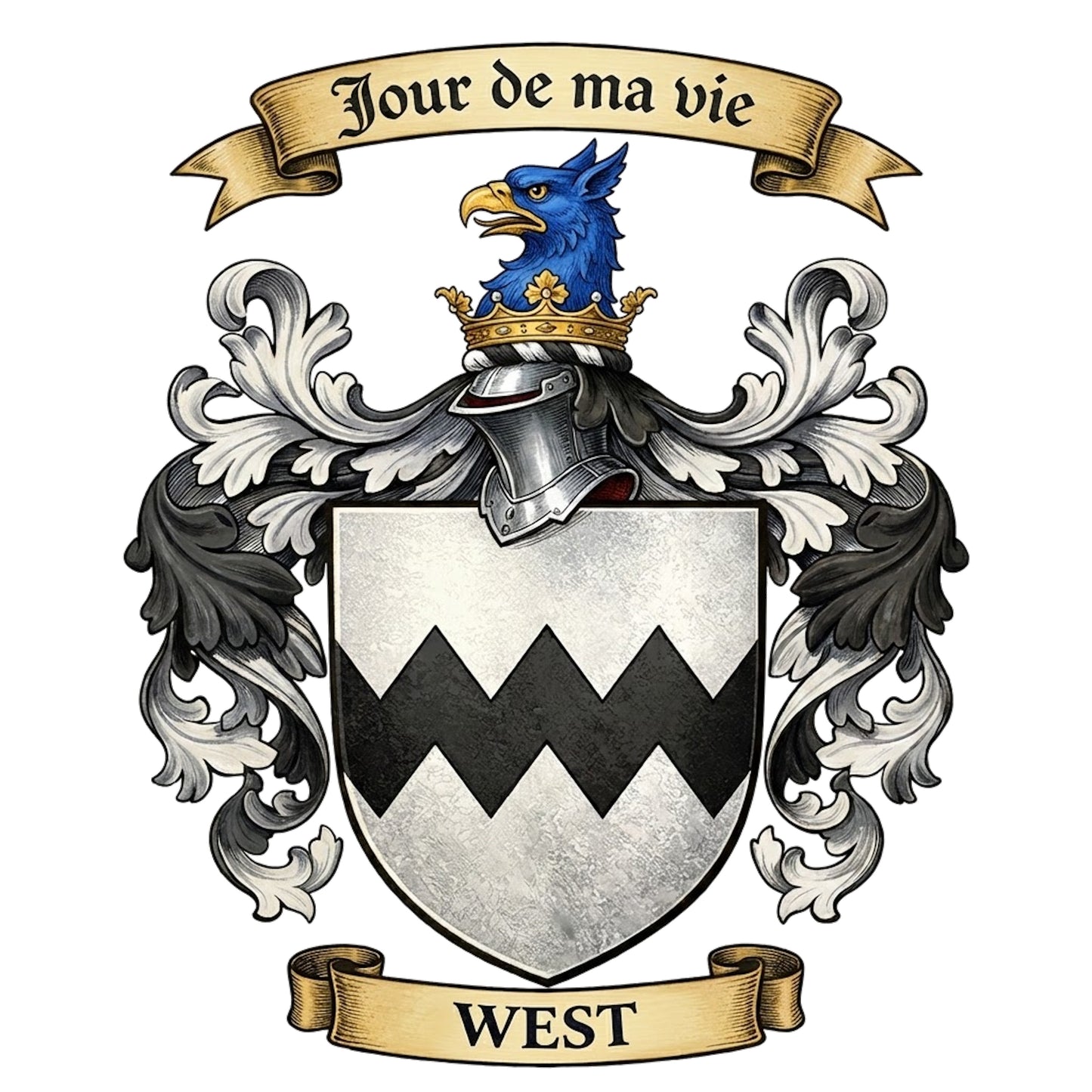 The West Family Coat of Arms digital download: Includes Color PNG, B&W PNG, and SVG vector files