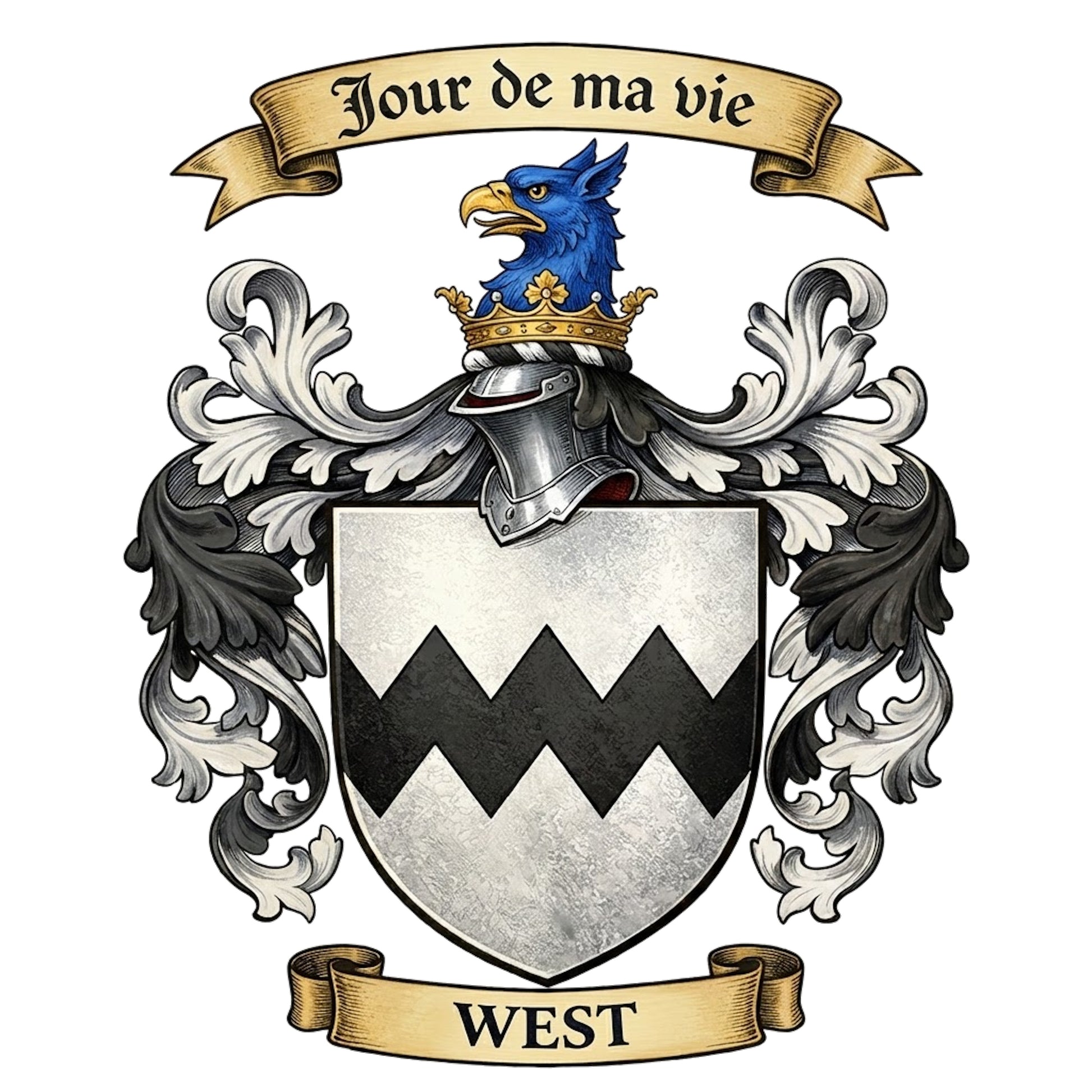 The West Family Coat of Arms digital download: Includes Color PNG, B&W PNG, and SVG vector files