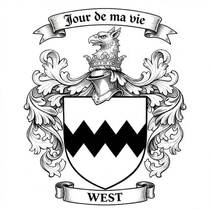 The West Family Coat of Arms digital download: Includes Color PNG, B&W PNG, and SVG vector files