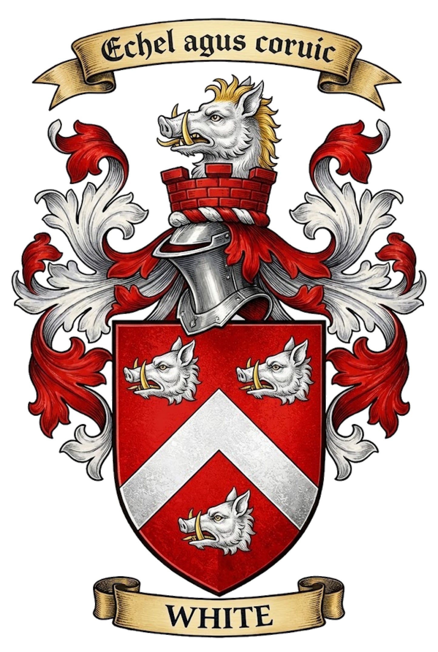 The White Family Coat of Arms digital download: Includes Color PNG, B&W PNG, and SVG vector files