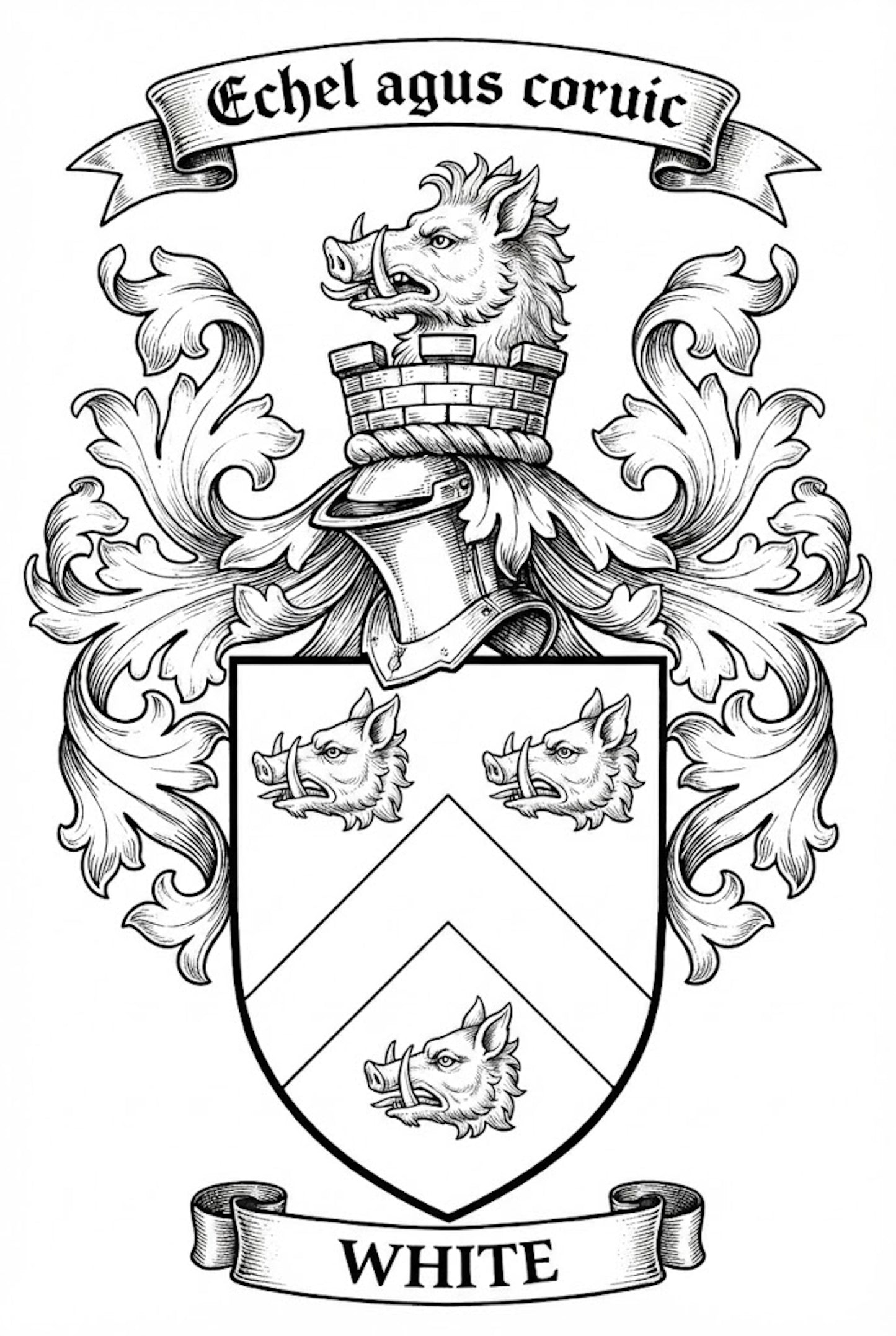 The White Family Coat of Arms digital download: Includes Color PNG, B&W PNG, and SVG vector files