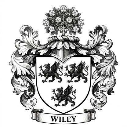 The Wiley Family Coat of Arms digital download: Includes Color PNG, B&W PNG, and SVG vector files