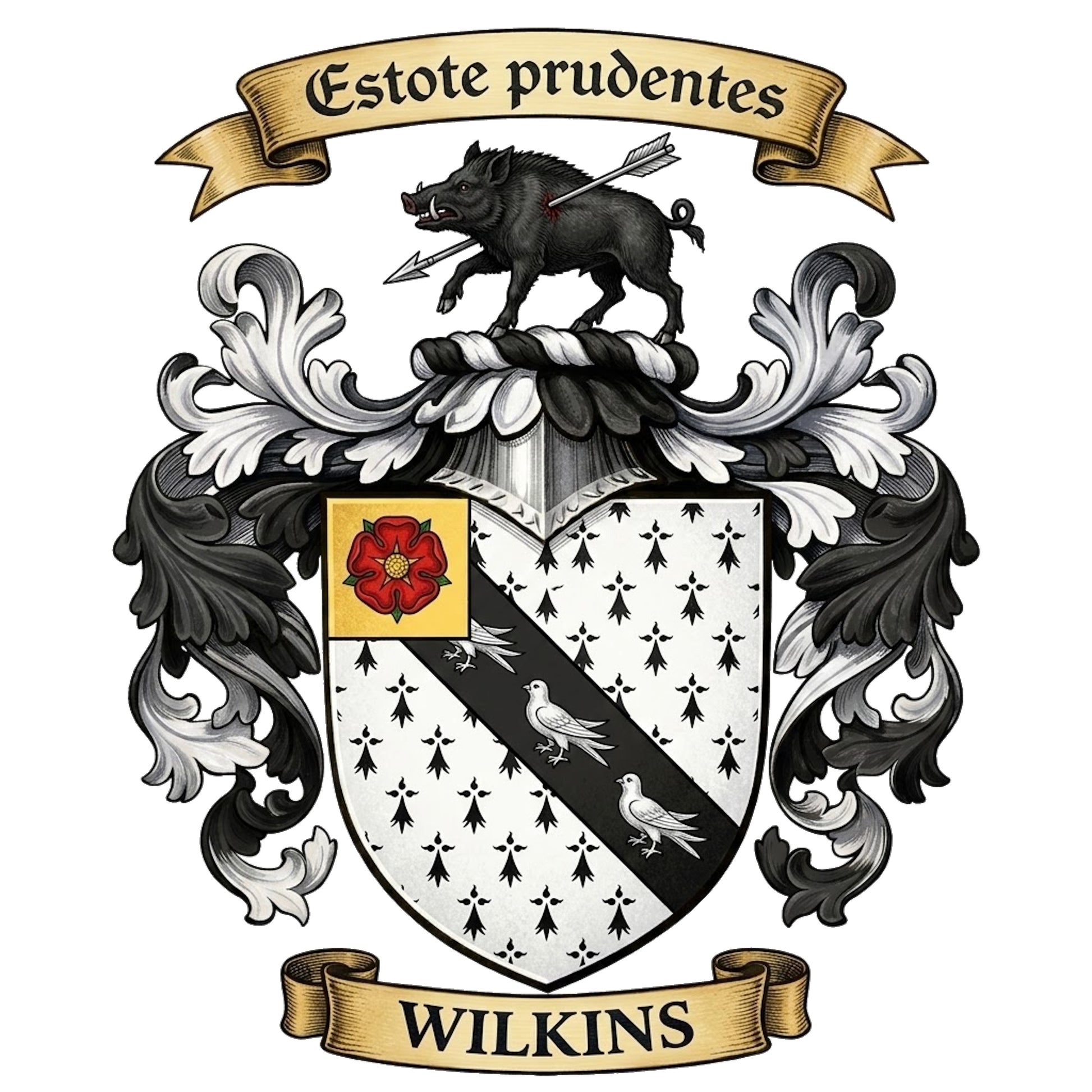 The Wilkins Family Coat of Arms digital download: Includes Color PNG, B&W PNG, and SVG vector files