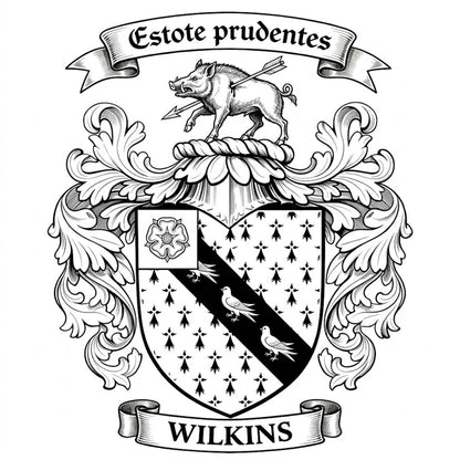 The Wilkins Family Coat of Arms digital download: Includes Color PNG, B&W PNG, and SVG vector files