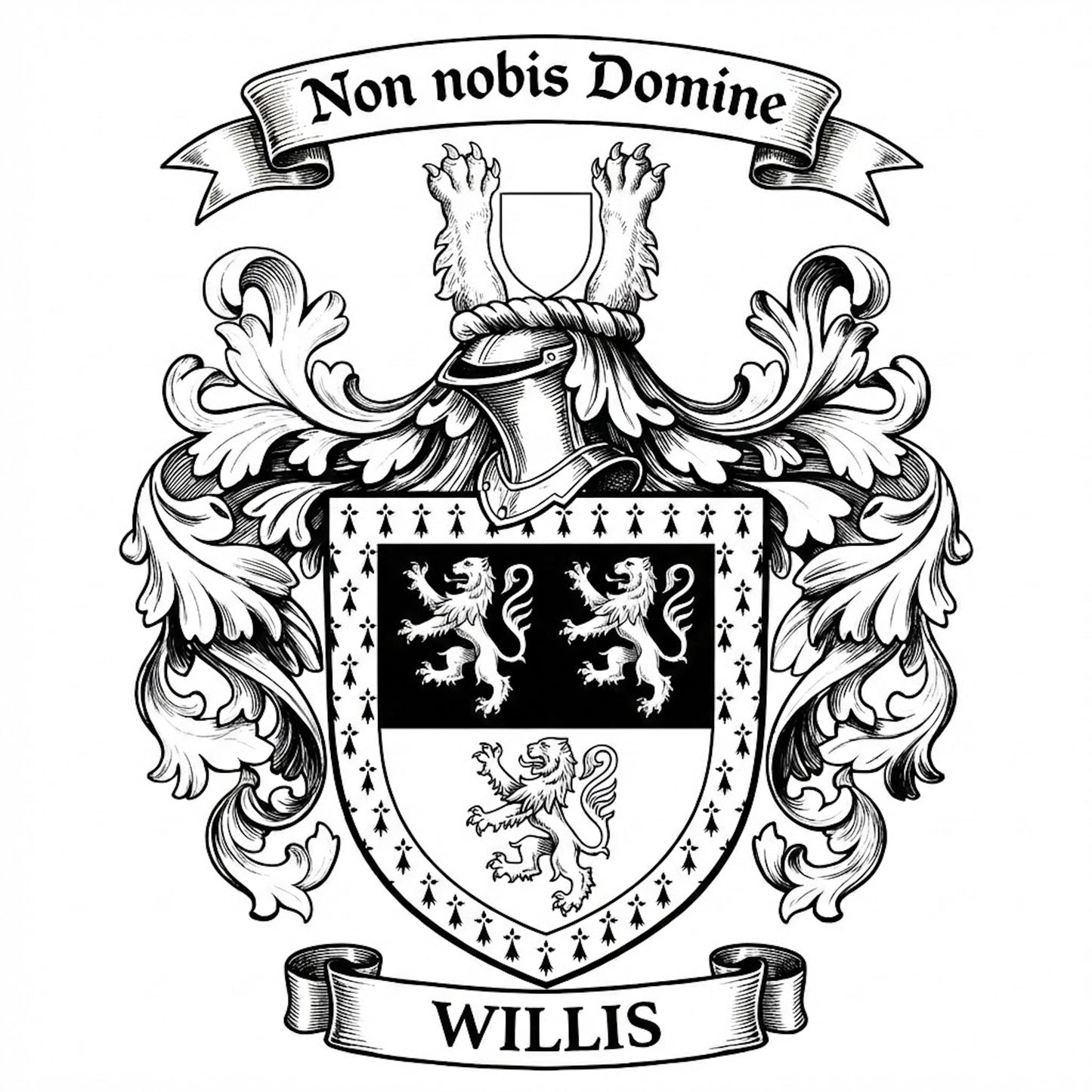 The Willis Family Coat of Arms digital download: Includes Color PNG, B&W PNG, and SVG vector files