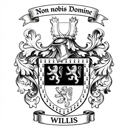 The Willis Family Coat of Arms digital download: Includes Color PNG, B&W PNG, and SVG vector files