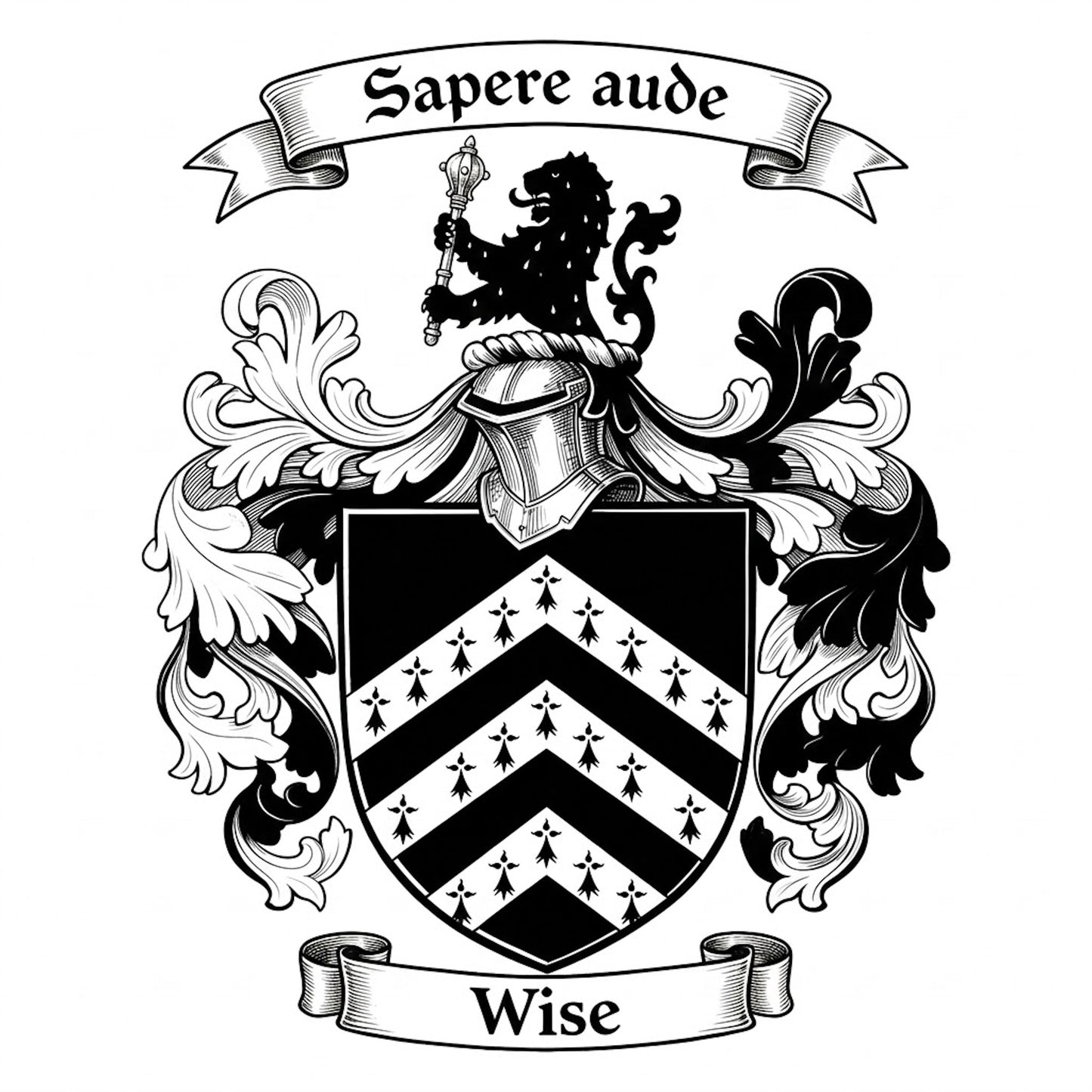The Wise Family Coat of Arms digital download: Includes Color PNG, B&W PNG, and SVG vector files