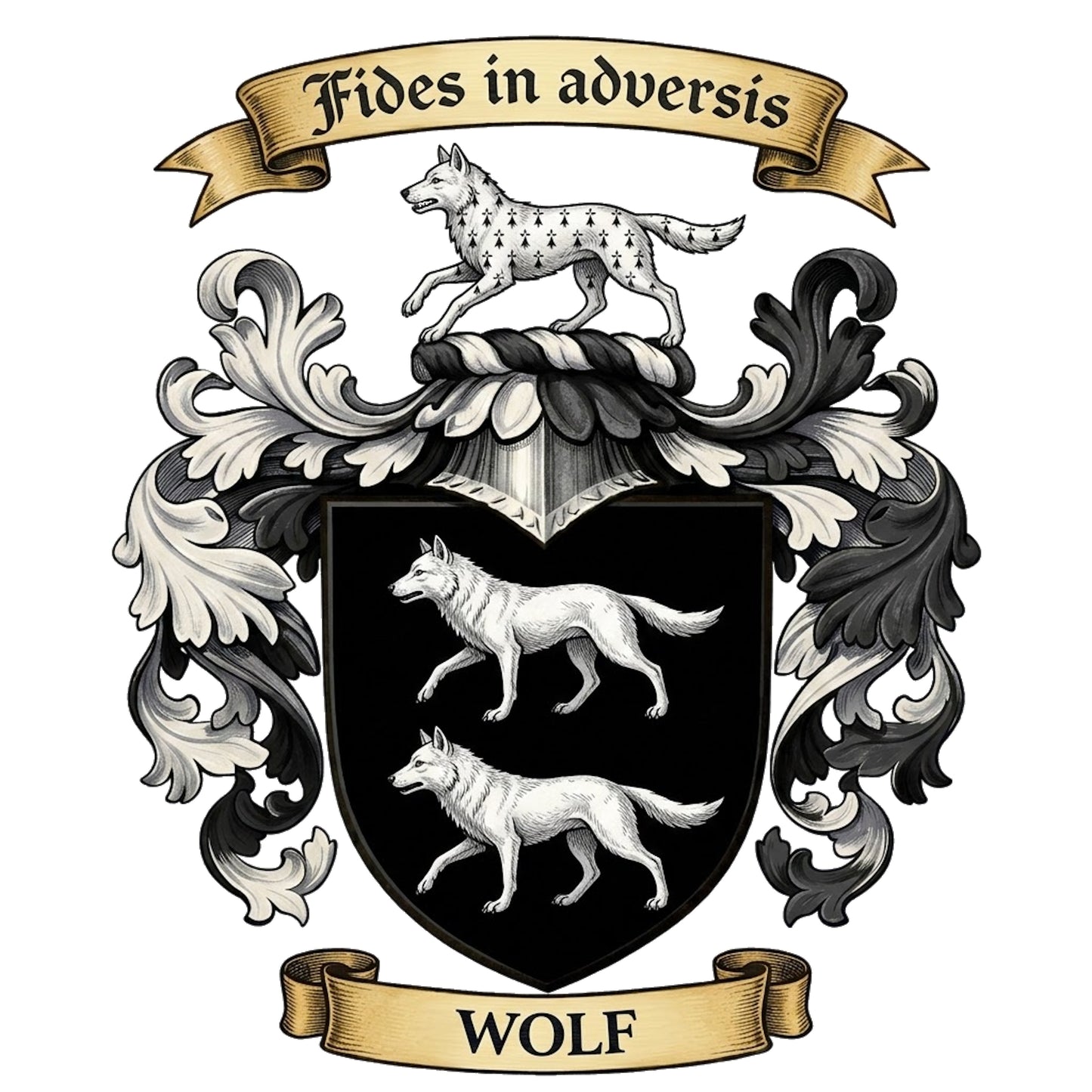 The Wolf Family Coat of Arms digital download: Includes Color PNG, B&W PNG, and SVG vector files