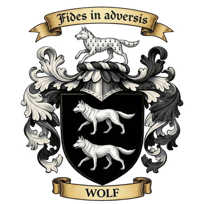 The Wolf Family Coat of Arms digital download: Includes Color PNG, B&W PNG, and SVG vector files