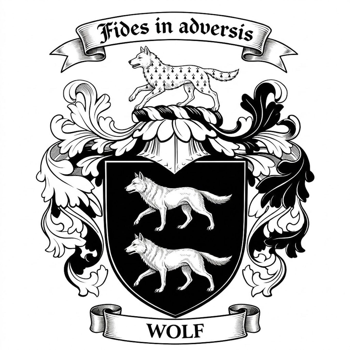 The Wolf Family Coat of Arms digital download: Includes Color PNG, B&W PNG, and SVG vector files