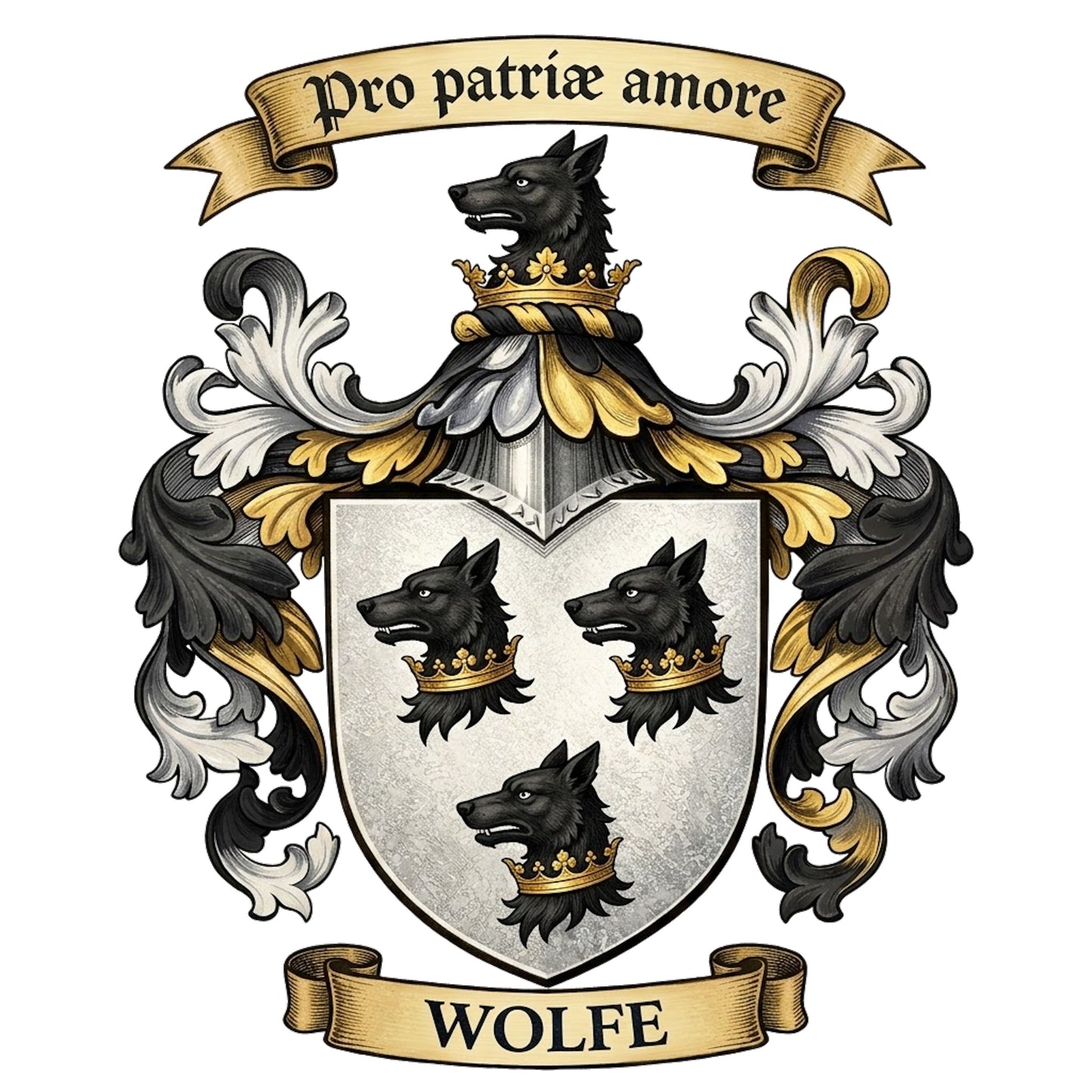 The Wolfe Family Coat of Arms digital download: Includes Color PNG, B&W PNG, and SVG vector files