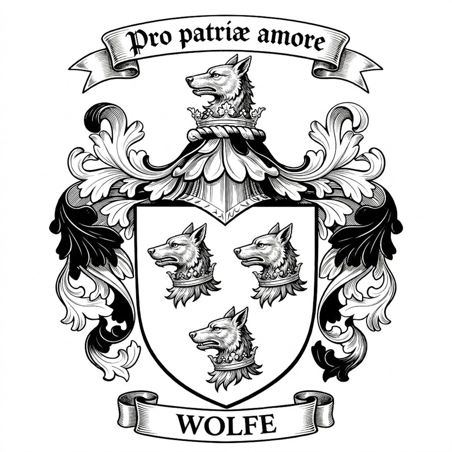 The Wolfe Family Coat of Arms digital download: Includes Color PNG, B&W PNG, and SVG vector files