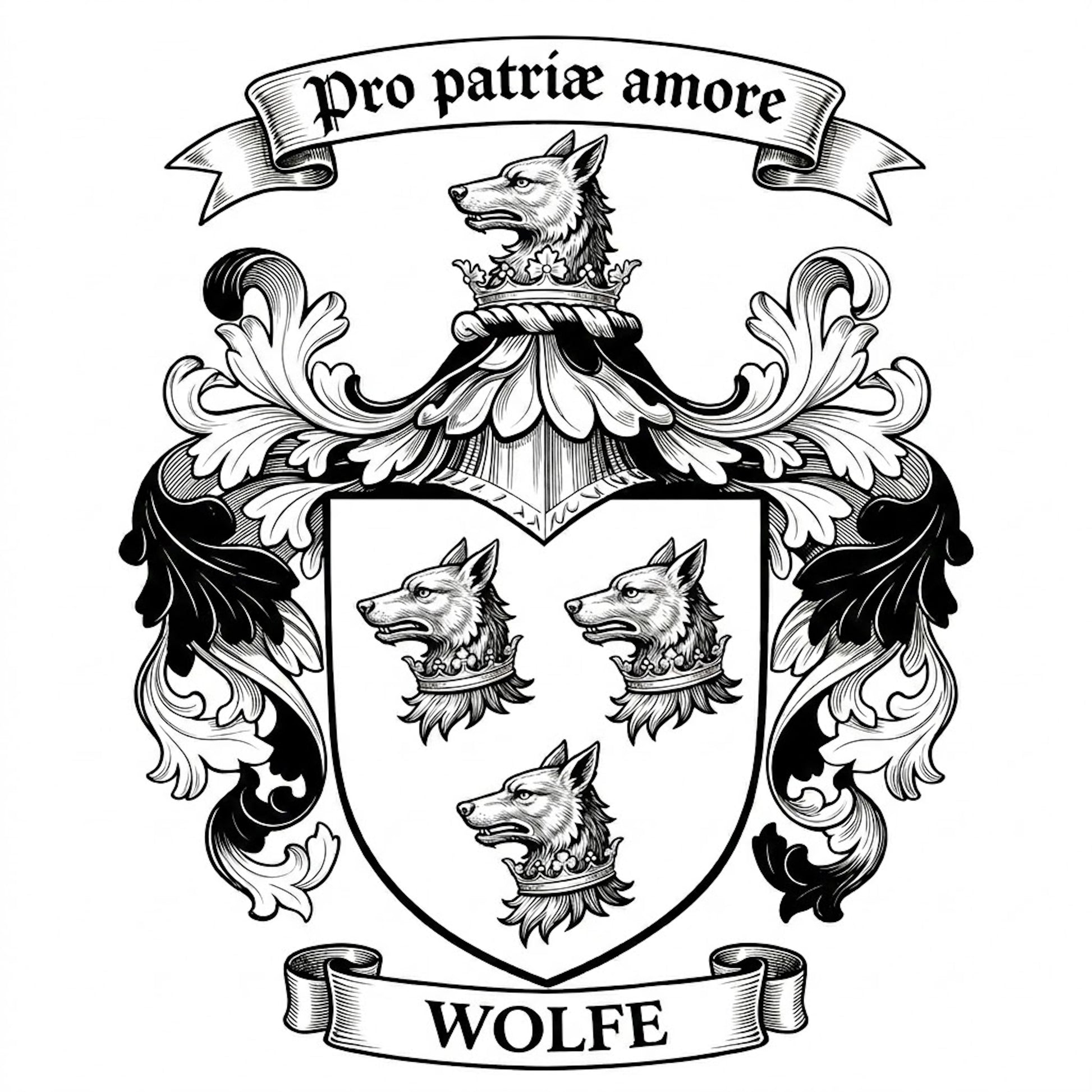 The Wolfe Family Coat of Arms digital download: Includes Color PNG, B&W PNG, and SVG vector files