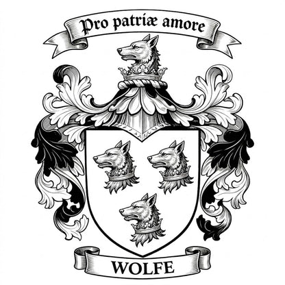 The Wolfe Family Coat of Arms digital download: Includes Color PNG, B&W PNG, and SVG vector files