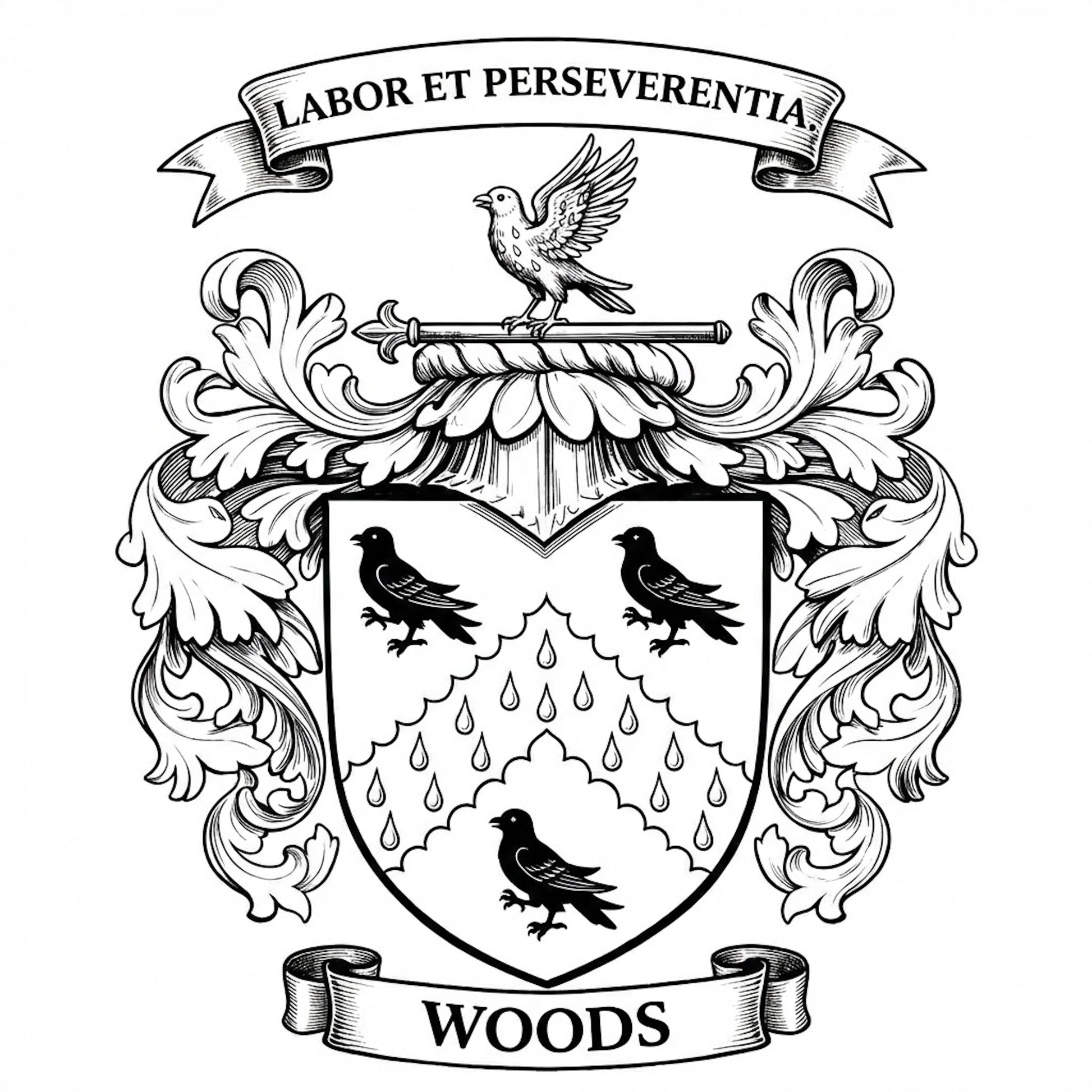 The Woods Family Coat of Arms digital download: Includes Color PNG, B&W PNG, and SVG vector files