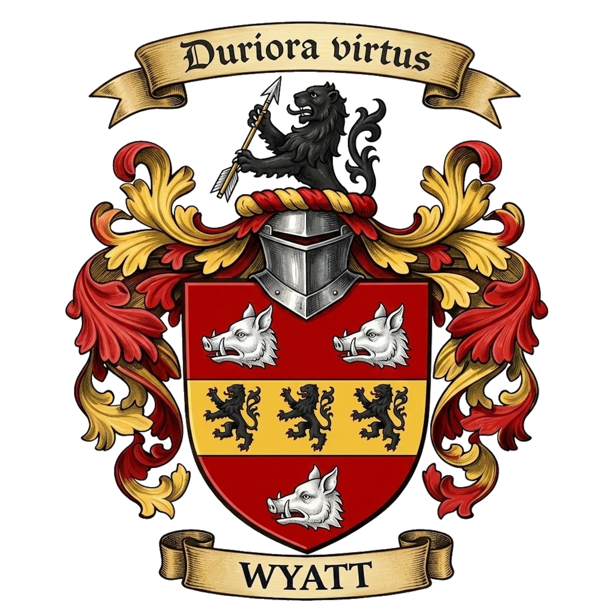 The Wyatt Family Coat of Arms digital download: Includes Color PNG, B&W PNG, and SVG vector files