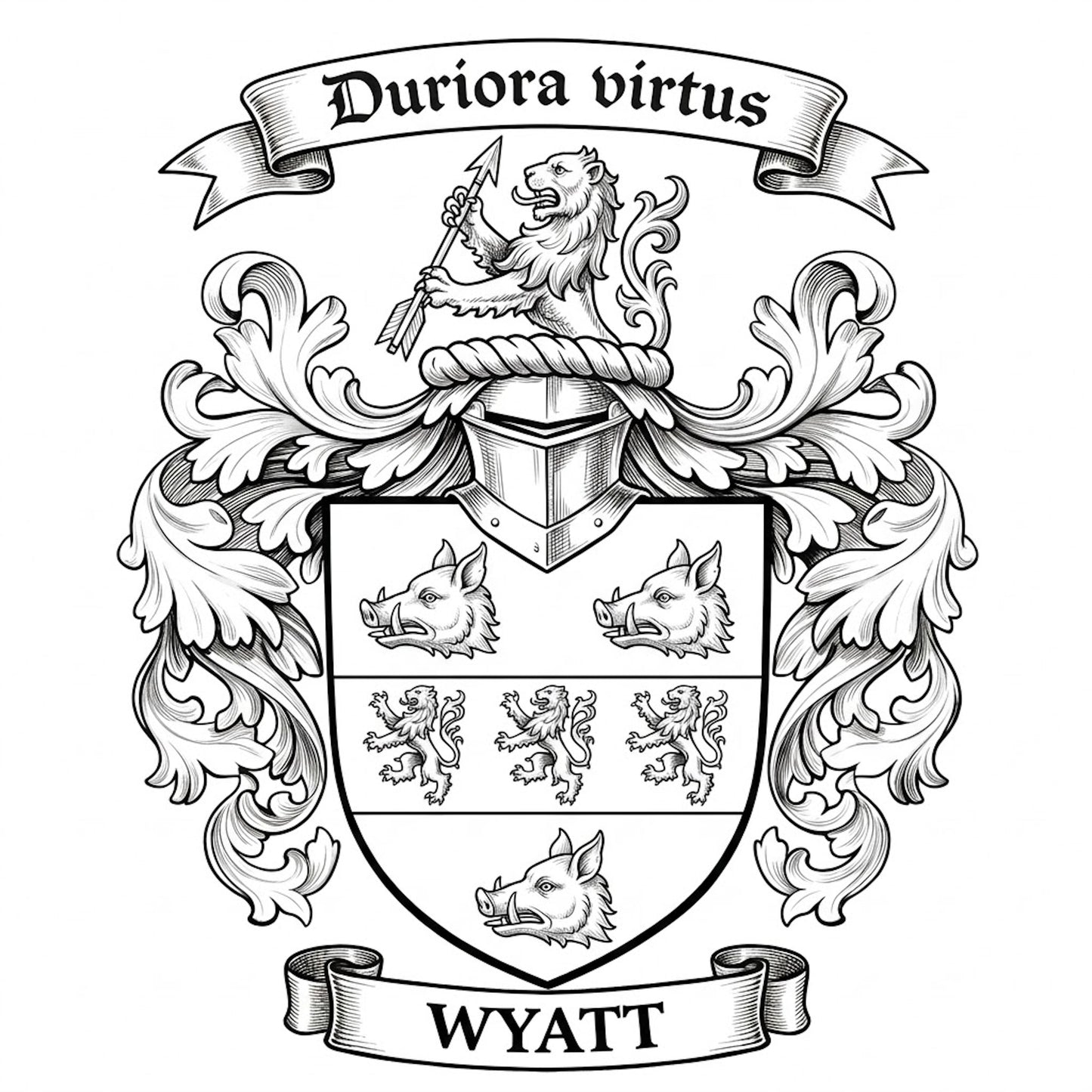 The Wyatt Family Coat of Arms digital download: Includes Color PNG, B&W PNG, and SVG vector files