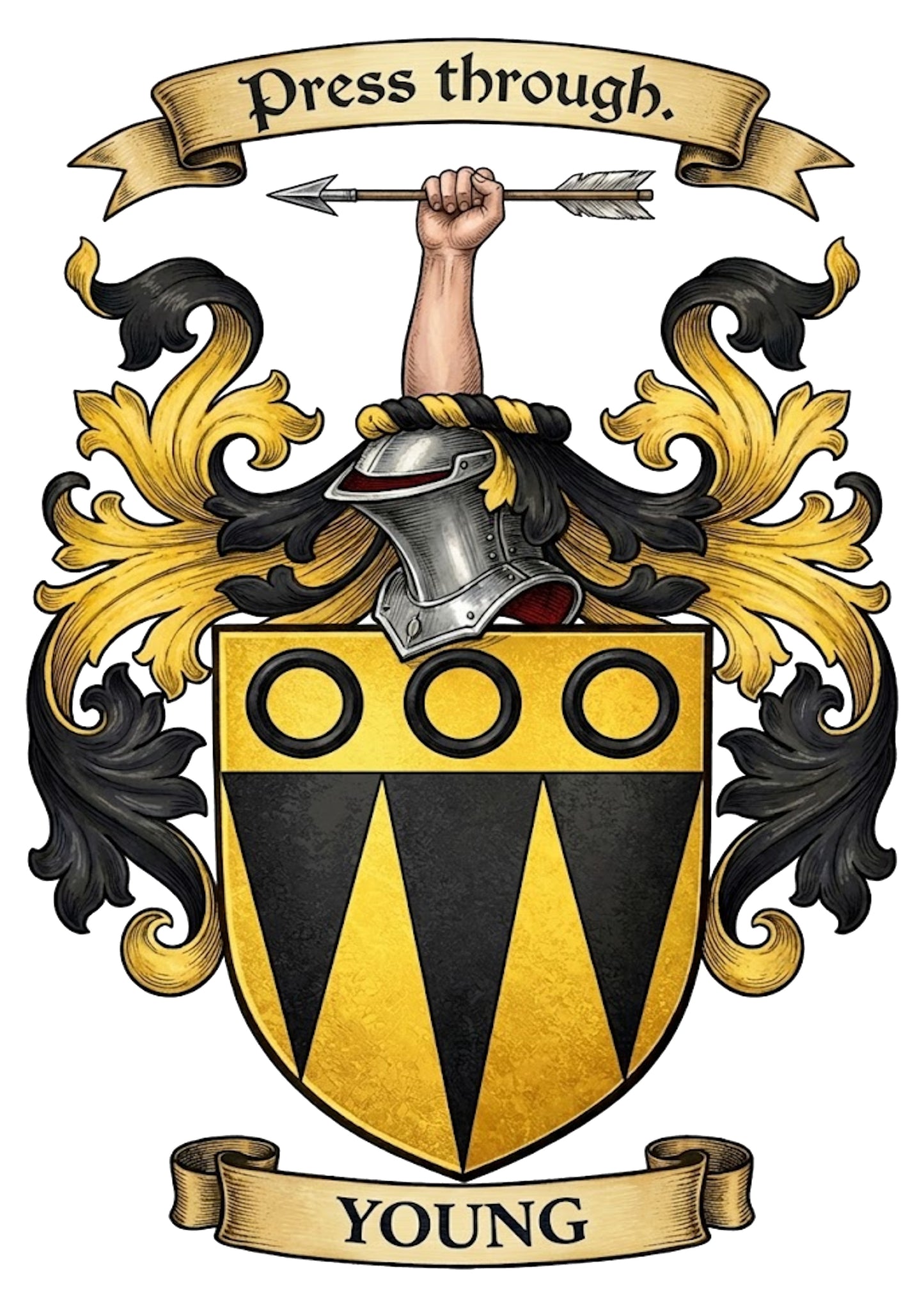 The Young Family Coat of Arms digital download: Includes Color PNG, B&W PNG, and SVG vector files