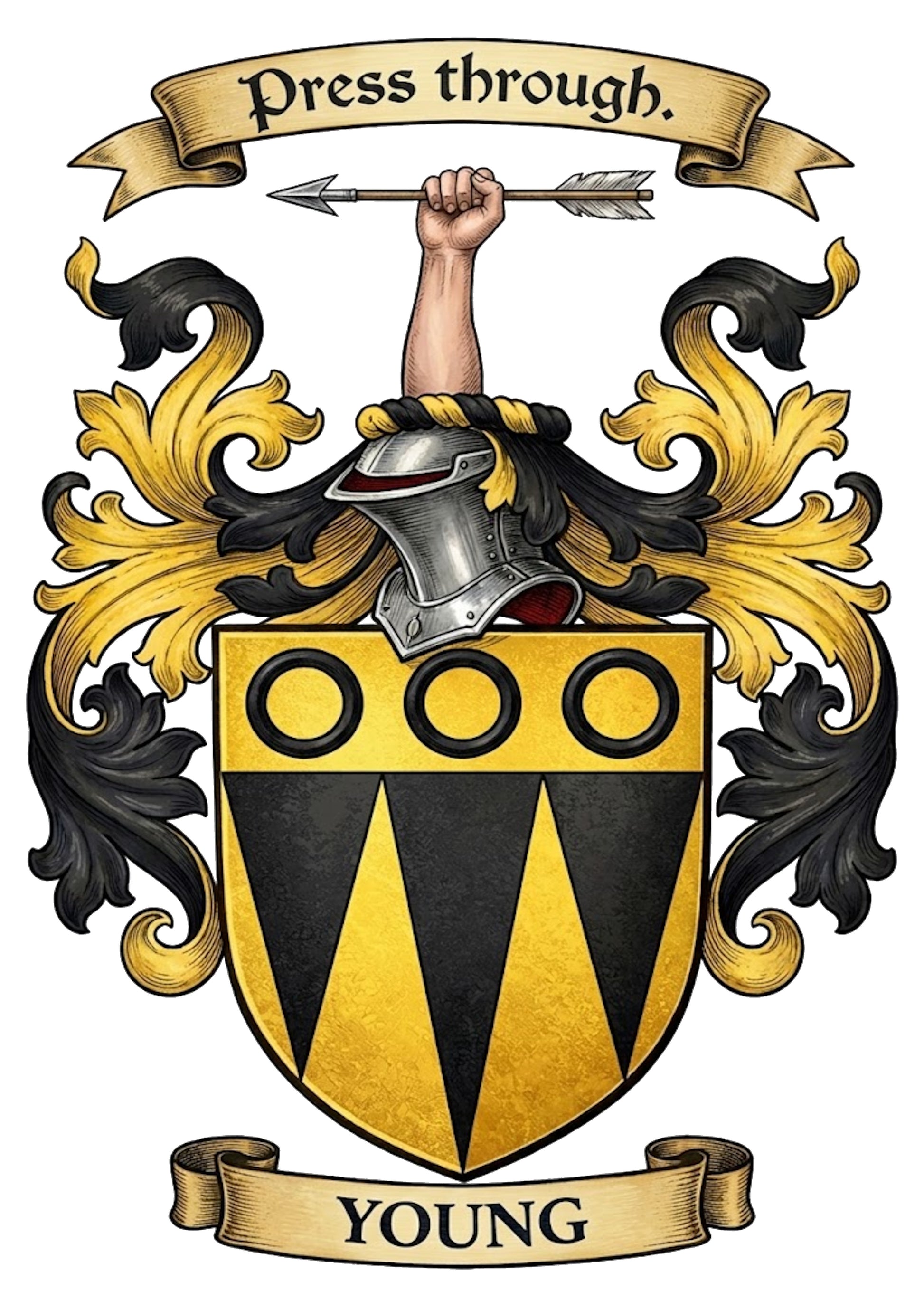 The Young Family Coat of Arms digital download: Includes Color PNG, B&W PNG, and SVG vector files