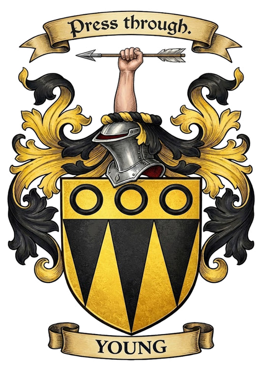 The Young Family Coat of Arms digital download: Includes Color PNG, B&W PNG, and SVG vector files