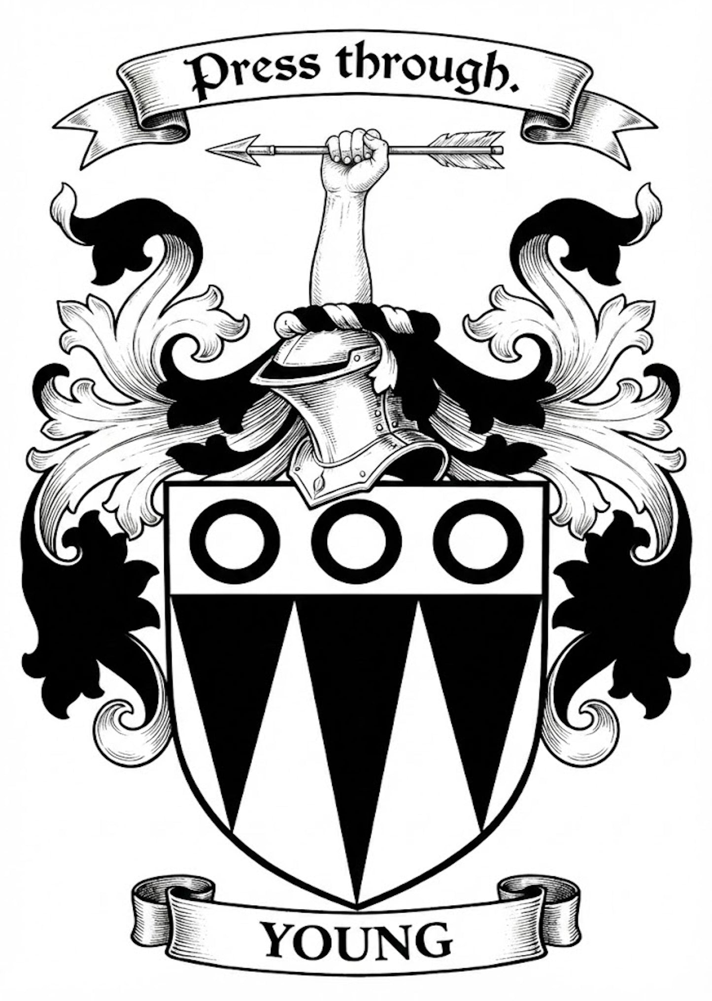 The Young Family Coat of Arms digital download: Includes Color PNG, B&W PNG, and SVG vector files